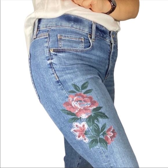 LOFT Modern Skinny Raw Hem Painted Floral Jeans - Picture 2 of 12